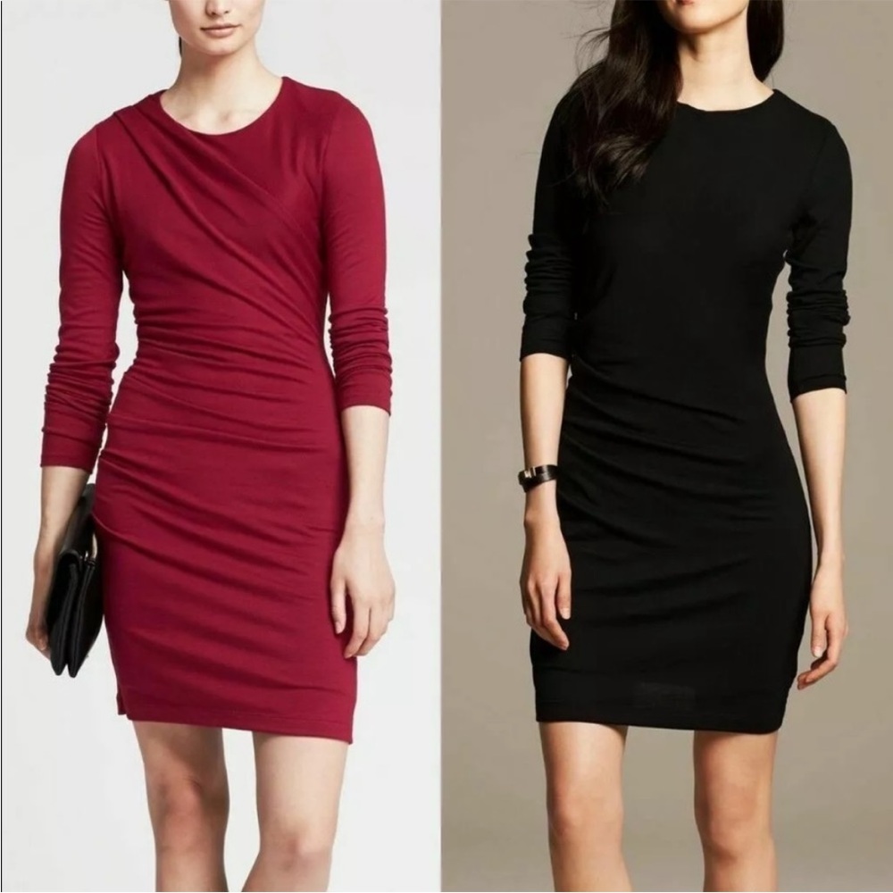 Banana republic black long sleeve ruched dress